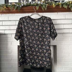 K.B. Lawrence Black Vintage-Style Floral Short Sleeve Blouse Size 10